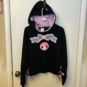 Kuromi Women’s Hooded Sweatshirt Black/Purple Size Medium